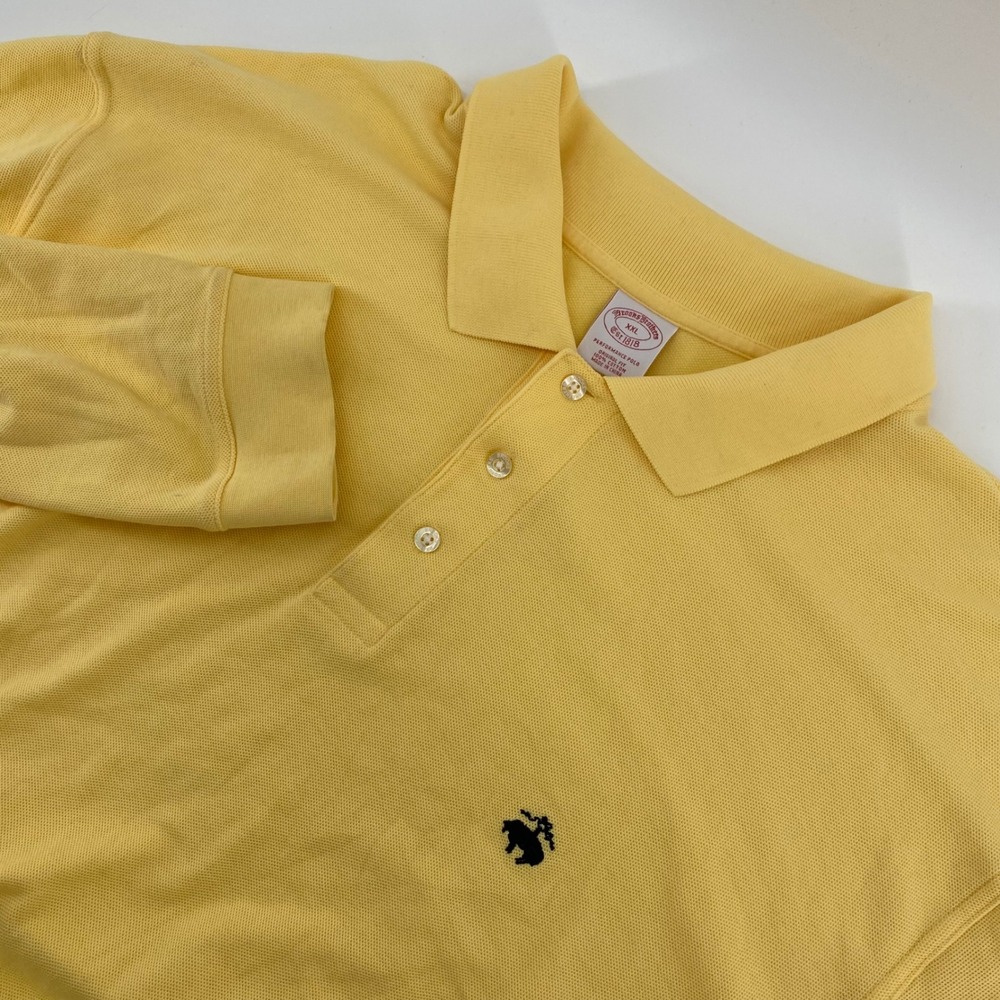 Brooks Brothers Mens XXL Yellow Performance Polo Long Sleeve Original Fit Cotton